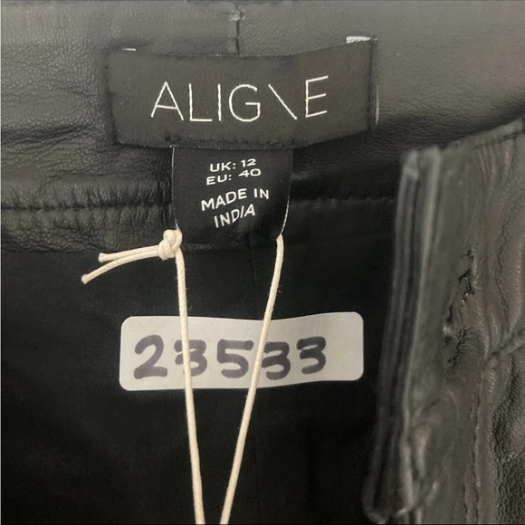 Aligne Leather Trousers Pants Slacks Gellar UK 12 US 8 high rise straight 31 ins - Picture 5 of 15